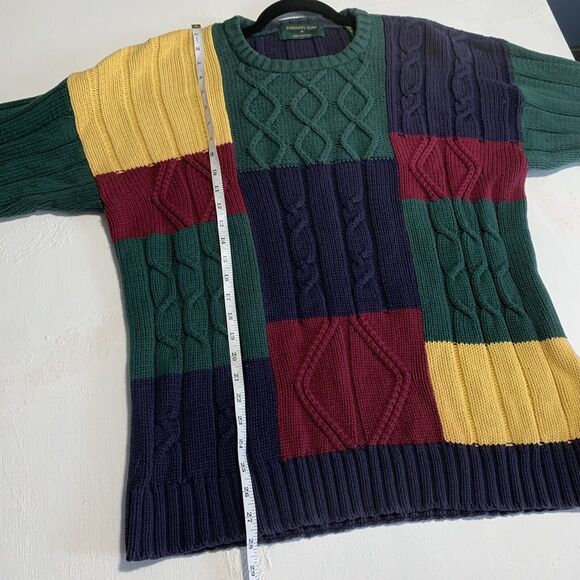 Vtg y2k Geometric Color Block Chunky Knit Sweater X Large crew cotton Pullover - Picture 8 of 11